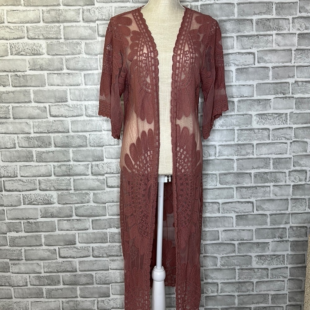 Rebellion Again dusty rose long kimono. Bohemian style. Lightweight. Size medium
